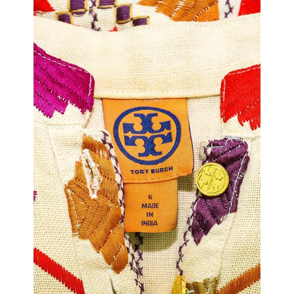 Tory Burch Linen Embroidered Blouse Size Small